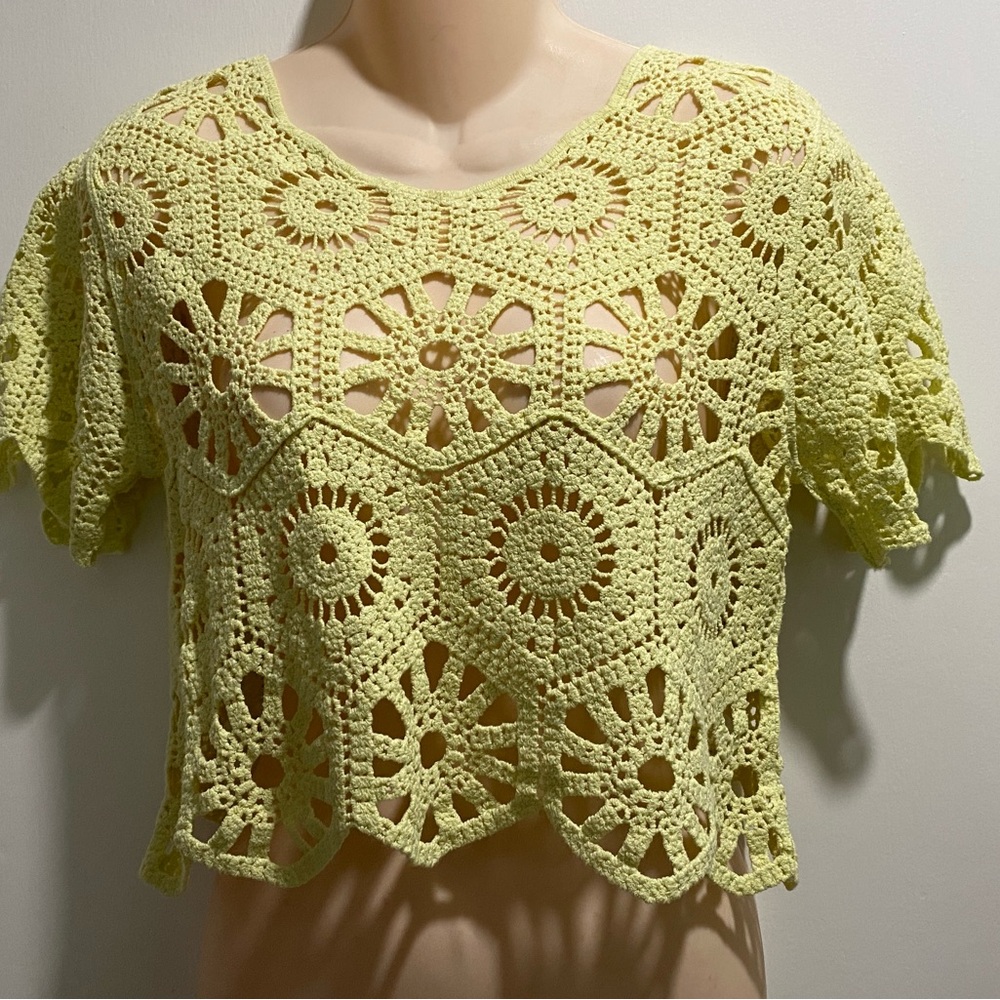 Rebellion Y2K Cottagecore Coquette Girl Cotton Crochet Cropped Crop Blouse Top S